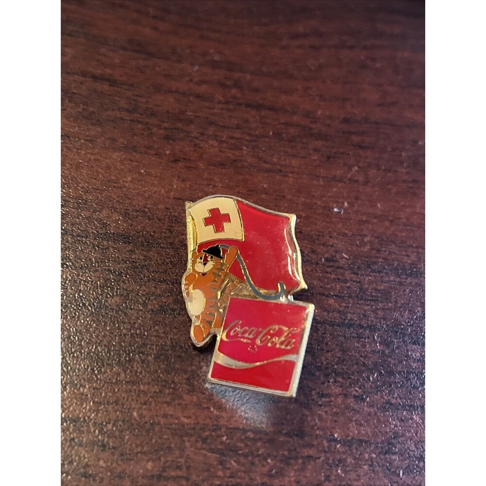 Vintage 1988 Seoul Olympics Coca Cola Hodori Tiger Tonga Flag Lapel Pin